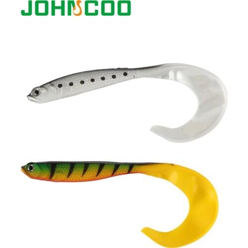 JOHNCOO 4pcs Fishing Lure Soft Bait Grub Worm 12cm 6g Single Tail Silicone Bait Attractive 3D Eyes Fish Isca Artificial