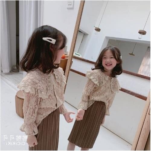 2021 New Spring Girls' Suit Lace Top With Pleated Skirt