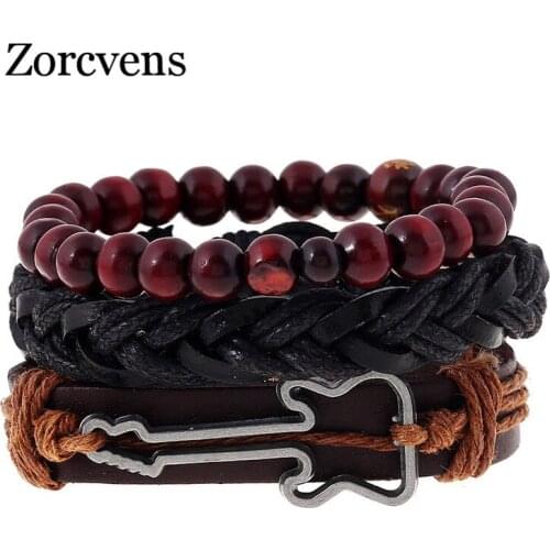 Modyle 2020 New Hand Wrap Leather Bracelets Men Charm Guitar Wrist Band Jewelry Boys Accessories