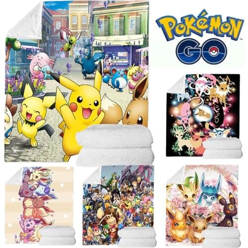 Anime Pokemon Blanket Pikachu Throw Blanket Cartoon 3D Printed Anime Figure Fleece Blanket Carpet Kid Bedroom Rugs Birthday Gift