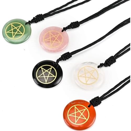 Pentacle Necklace Viking Norse Rune Vintage Crystal Stone Pentagram charm Talisman Pendant Necklace Women Men Original Jewelry