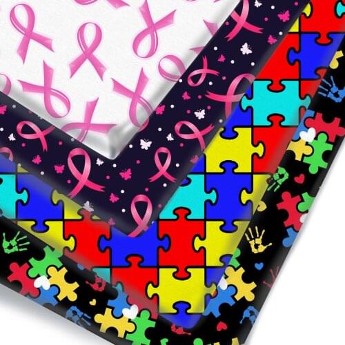 Half Yard Polyester Cotton Fabric Autism Awareness Breast Cancer Print Fabric For Tissue Kids Home Textile DIY Crafts Supplier