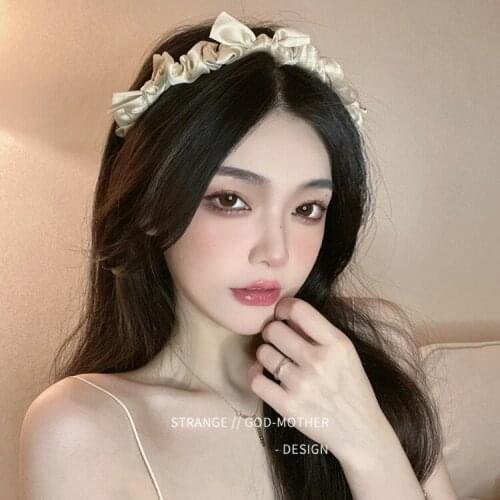 French bow headband female summer all-match go out retro temperament satin hair clip face face headband thin style headdress