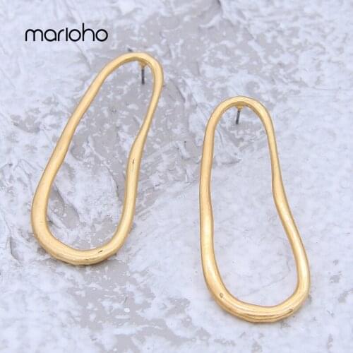 Exaggerated Irregular Long Oval Stud Earrings For Women Metal Hollow Geometric Earrings Simple Statement Hip Hop Party Jewelry