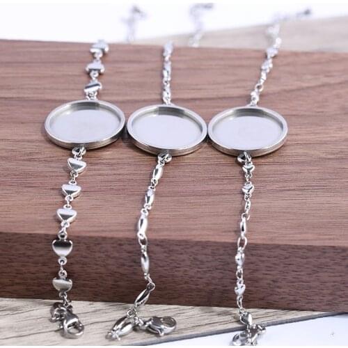 Onwear 5pcs stainless steel blank cabochon bracelet base settings 20mm dia bezel trays diy jewelry making accessories