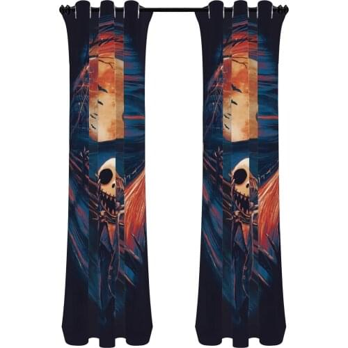 Halloween Dark Night Bat Evil Ghost Pattern Printing Chiffon Curtain Family Decoration Chiffon Kitchen Balcony Room Flower Windo