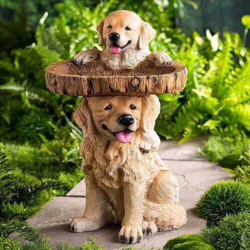 Garden Dog Statues Playful Puppies Polyresin Antique Garden Bird Bath Home Garden Yard Animal Sculptures Ornament