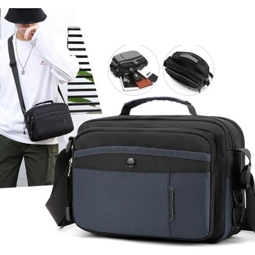 Small Shoulder Bag Mens Nylon Waterproof Crossbody Bag Multi-pocket Portable Black Soft Zipper Horizontal Travel Handbag
