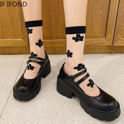 IF IFOND Black High Heels Shoes Women Pumps Japanese High Heels Retro Platform Shoes Woman Round Toe Mary Jane Shoes Mujer