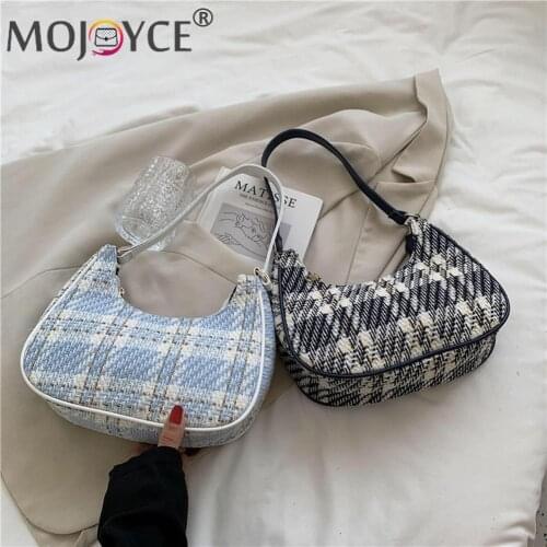 Vintage Female Plaid Single Strap Handbags Ladies Canvas PU Leather Crossbody Bags Zipper Shoulder Hobos Bags
