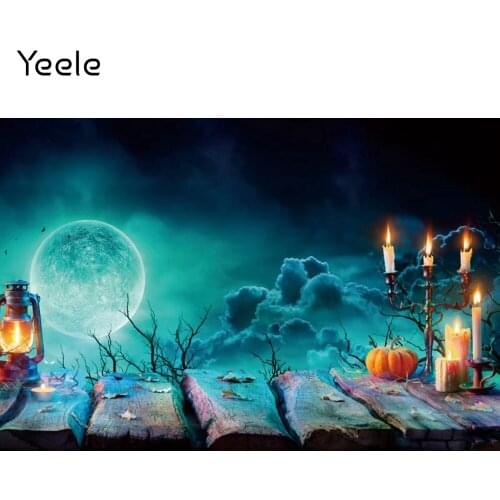 Yeele Photocall Halloween Photographic Background Moon Candles Wood Board Photography Birthday Party Portrait Photo Backdrops