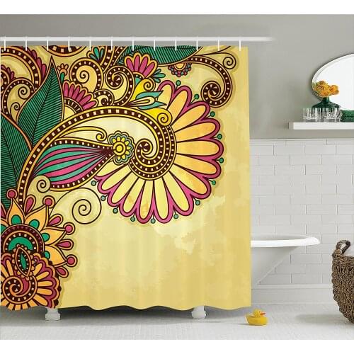 Grunge Home Decor Shower Curtain Set Paisley Flower And Leaf Design With Ethnic Zen Floral Mandala Oriental Pattern