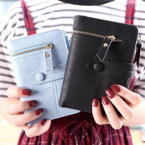 2021 Lady Multifunctional Folding Wallet Mini Money Purses Small Purse Card Holder Leather Female Short Wallets