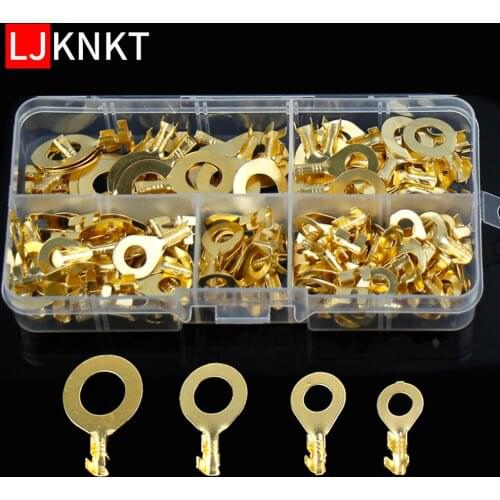 160PCS Ring Type Gold Crimp Terminals Cable Lug wire Connectors Brass Non-insulated M5/M6/M8/M10 Assortment Kit