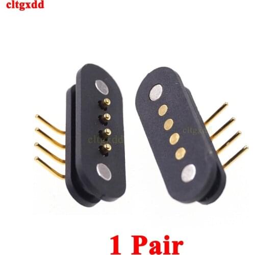 1 Pair Spring-Loaded Magnetic Pogo Pin Connector 4 Pin Pitch 2.5 mm Through Hole Angled Male Female 2A 36V DC Power Charge Probe