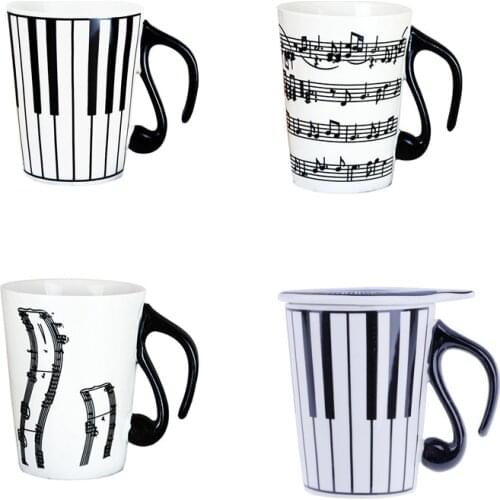 280 ml Musician Stave Mug Keyboard Coffee Mug Musician Notes Milk Mug and Spoon for the Unique Gifts with Music Package Box