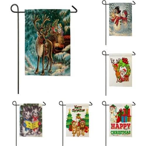 30*45cm Linen Cloth Double sided printing Christmas cartoon cat decorated Garden Flag Outdoor Home Decoration AccessoriesQZ07