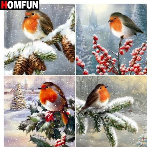 HOMFUN Diy Full Square Round Drill 5D Diamond Painting Cross Stitch Diamond Embroidery "Bird tree winter" Home Decor Gift