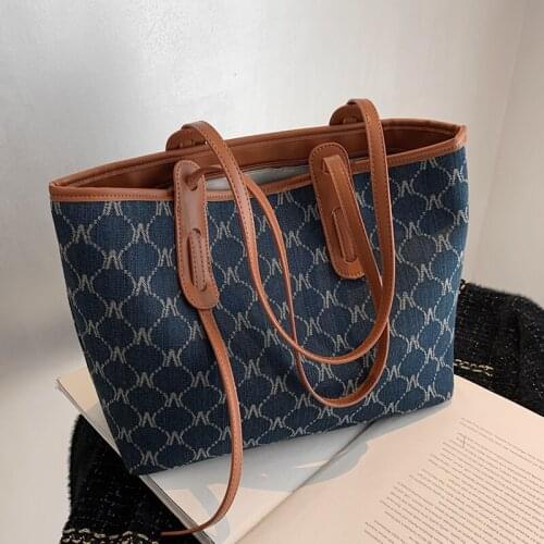 Burminsa Letters Printing Fabric Large Tote Shoulder Bags For Women Brand Designer Female Shopper Luxury Ladies Handbags 2021