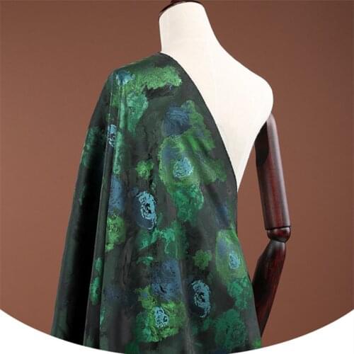 CF322 Fashion Green Florals Stain Silk Jacquard Brocade Fabric Women Cheongsam Coat Formal Dress Fabric DIY Material For Sewing