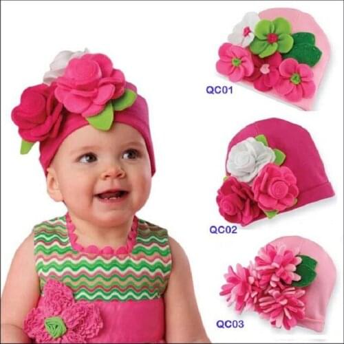 Flower Pink baby Girls Caps Cotton Newborn bonnet Bebes beret Bonnet Bucket Children Caps newborn photography props accessories
