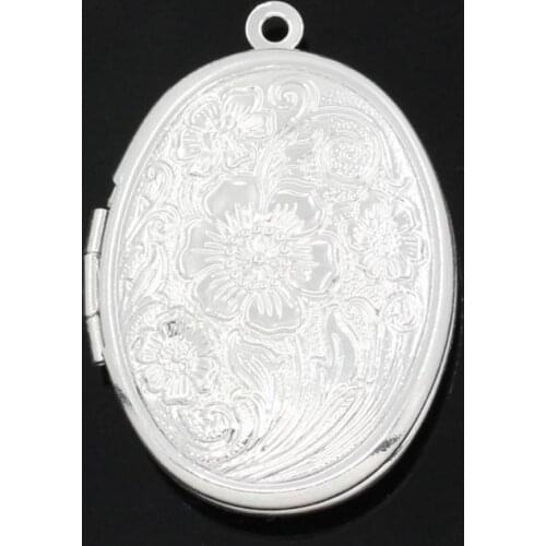 DoreenBeads Frame Pendants Picture/Photo Locket Oval Silver color(Fits:23x16mm)Pattern Carved 3.3x2.4cm,5PCs