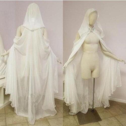 Elegant Chiffon Cloak Hooded Wedding Cloak Coat White/Ivory/Black Long Bridal Cape Shawl