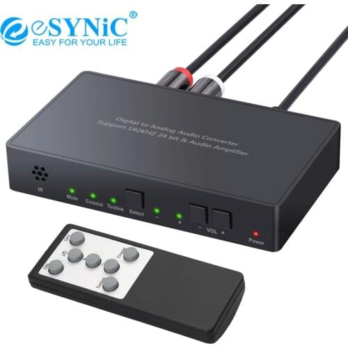 ESYNiC Digital To Analog Audio Converter DAC Converter Digital Coaxial Toslink To Analog Stereo L/R RCA 3.5mm With IR Remote