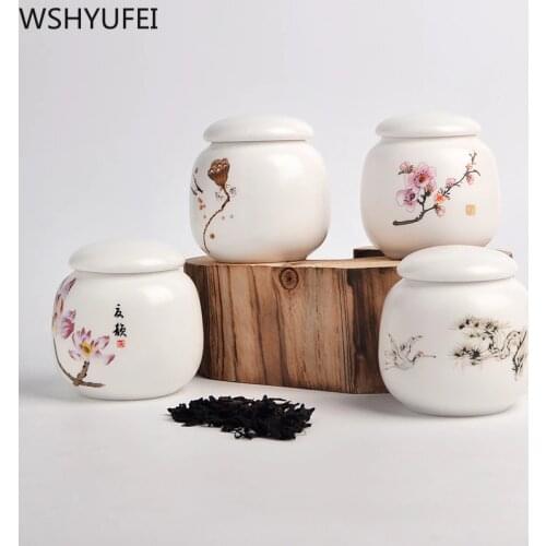 Chinese Style Ceramic Tea Caddy Small Mini Portable Pu'er Green Tea Sealed Cans Coffee jar Storage Tanks Travel Tea Leaf Box