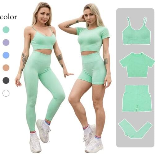 2/3/4PCS Seamless Yoga Set Sports Fitness High Waist Hip-Lifting Tight Tracksuit Suit Workout Clothes Gym Leggings Set for Women