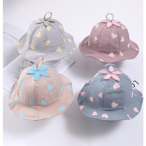 Summer Cute Bucket Hat For Baby Girl Sun Hat Heart Print Caps For Boys Outdoor Kids Panama Hat Beanie Photography Accessory Cap