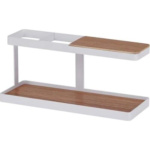 Metal Storage Origanizer Rack With Wooden Board For Living Room