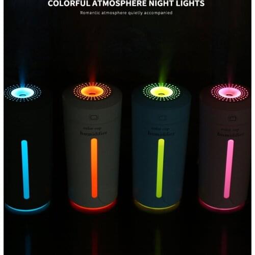 2021 Mini Air Humidifier USB Ultrasonic Humidifier Car Aroma Diffuser Electric Essential Oil Diffuser Cup 7 Color LED Lights