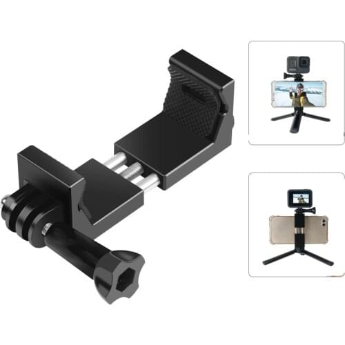 Mobile Phone Holder Clip Aluminum Clamp Bracket With Sports Camera Adapter Mount for iPhone/Samsung/GoPro Hero 9 8 7/DJI/YI 4K