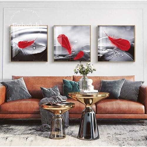 Embelish Abstract Wall Fashion Canvas Paintings For Living Room Modern Home Decor Beautiful Red Feathers Wall Art Picture Arts