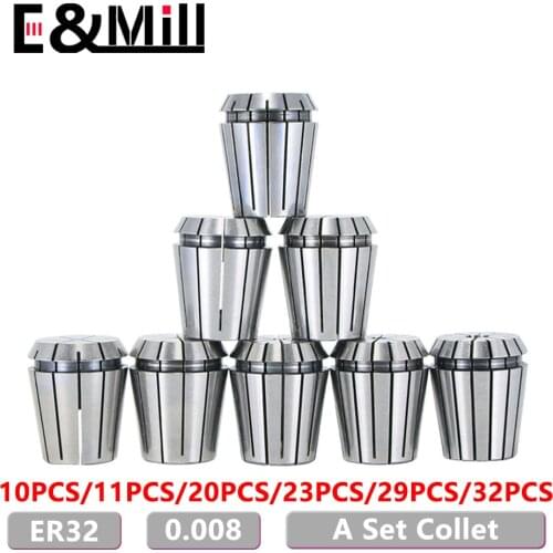 A Set High Precision 0.008 ER Collet Chuck ER32 1~20mm For CNC Milling Tool Holder Engraving Machine Lathe Mill Spring Chuck Nut