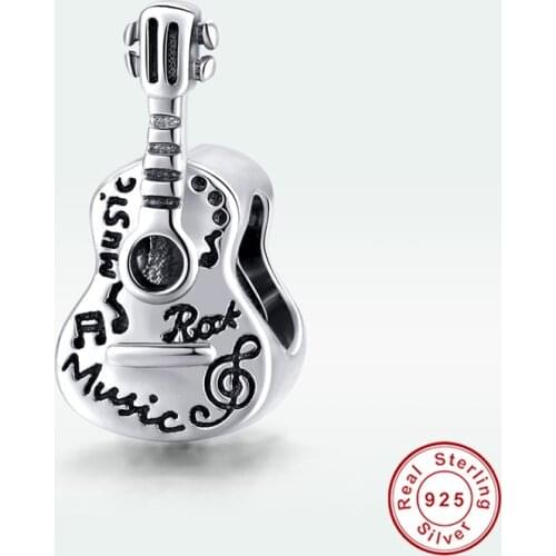 Original Pan Charm 100% 925 Sterling Silver Simple Guitar Beads Retro Jewelry fit Bracelet DIY Woman Gift Making Jewelry