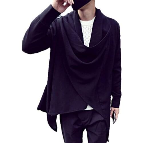 Autumn winter men irregular punk hip hop hoodie long cloak coat nightclub DJ singer stage sweatshirt hipster gothic streetwear