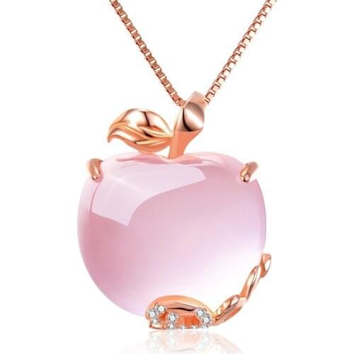 Natural Pink Jade Apple Pendant Necklace 925 Silver Fashion Jewelry Chalcedony Amulet Gifts for Women