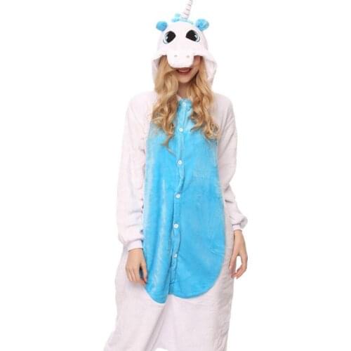 Adult unisex pajamas kugurumi pyjamas animal anime sleepwear blue unicorn warm home party man or womens clothing
