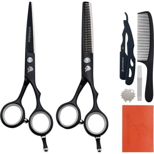 Univinlions 5.5" Scissors Hair Professional Hairdressing Tools Barber Accessories Hair Raor Comb Cutting Shears Kit Thinning