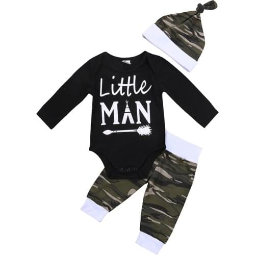 Pudcoco 3pcs Newborn Toddler Baby Boys Cotton Long Sleeve O-neck Bodysuit Camo Pants Hat Outfits Set 0-18 Months Helen115