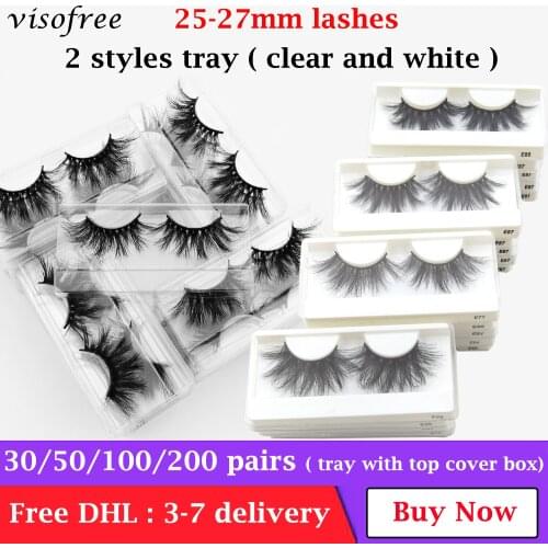 Wholesale Mink Eyelashes 30/50/100Pairs Visofree 25MM Lashes 5D Mink Lashes Makeup Dramatic Long White Tray False Eyelashes Bulk