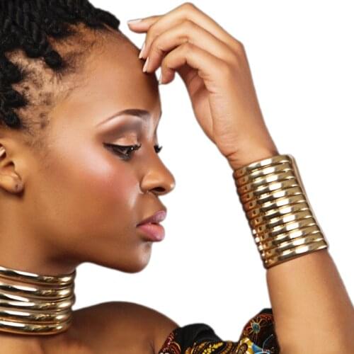 MANILAI Vintage Indian Jewelry Sets Gold Color Women Chunky Leather Collar Choker Necklace Bracelets Set Statement Adjustable