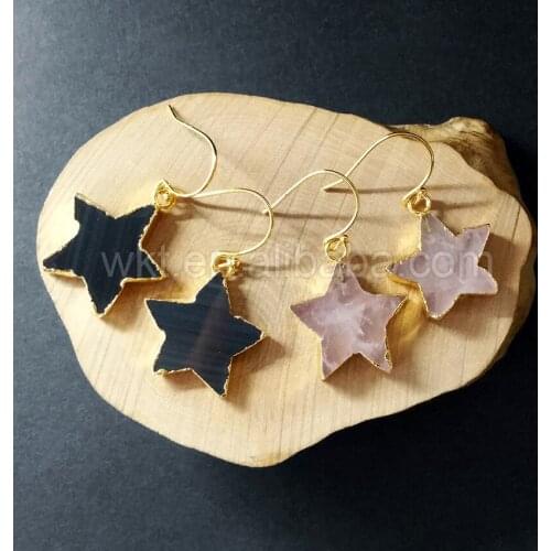 WT-E258 Designs Stone Star Shape Earrings Jewelry Natural Stone Rose Stone Earrings Black Star Shape Gold Earrings Wholesale
