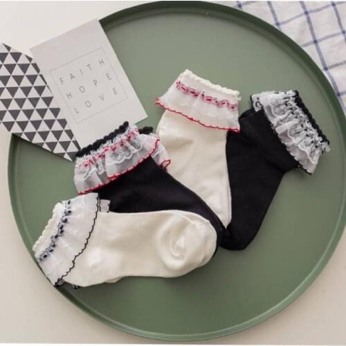 Japanese Women Lolita Lace Socks White Black Short Socks Cosplay Students Stockings Cotton Socks