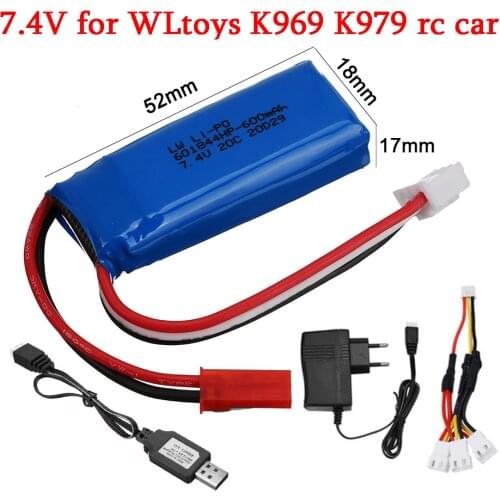 Upgrade 7.4V 600mAh Lipo Battery charger for WLtoys K969 K979 K989 K999 P929 P939 RC Car spare Parts 2S 7.4V Battery