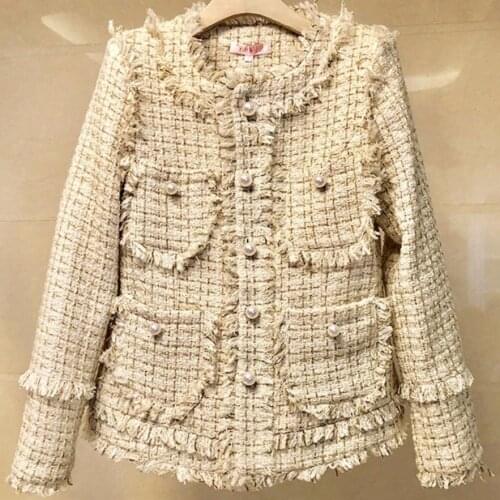 Women Autumn Elegant Tweed Jacket Wool Tweed Short Coat OL small fragrance Ladies Jacket