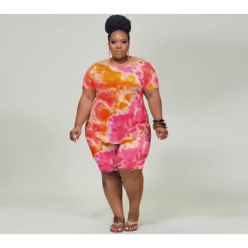 Two Piece Plus Size Tie Dye Top and Shorts Set for Women Summer 2021 Ovesized Outfits 3xl 4xl 5xl Plus Clothing Matching Set