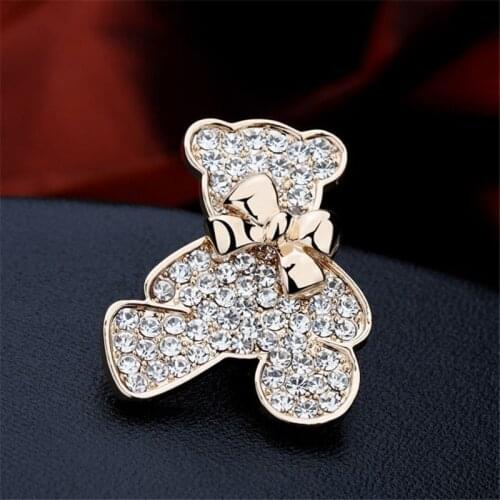 ZRM Trendy Crystal Bear Brooch Gold Animal Brooches For Women Sweater Pins Brooches With Rhinestone Xmas Gifts Jewelry